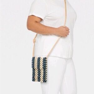 Universal Thread™ Striped Straw Beads Phone Crossbody Bag Blue